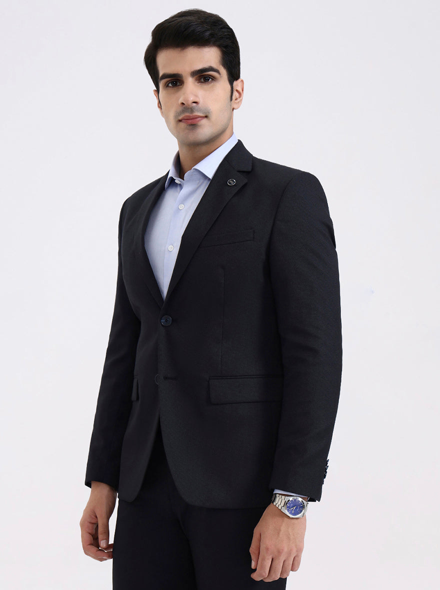Navy Blue Solid Regular Fit Blazer | JadeBlue