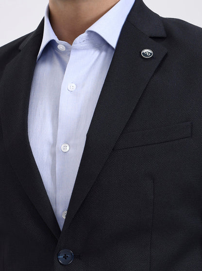 Navy Blue Solid Regular Fit Blazer | JadeBlue