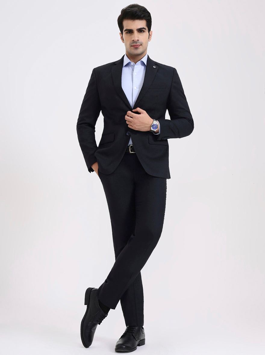 Navy Blue Solid Regular Fit Blazer | JadeBlue