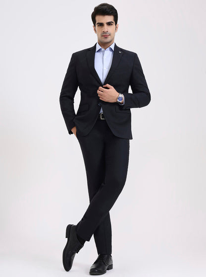 Navy Blue Solid Regular Fit Blazer | JadeBlue