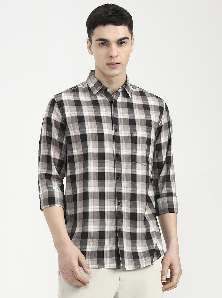 Brown Checked Slim Fit Casual Shirt | JadeBlue
