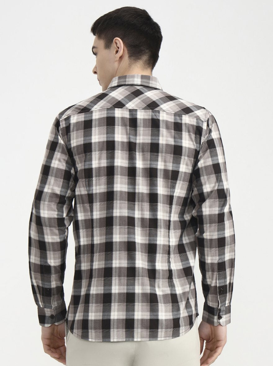 Brown Checked Slim Fit Casual Shirt | JadeBlue