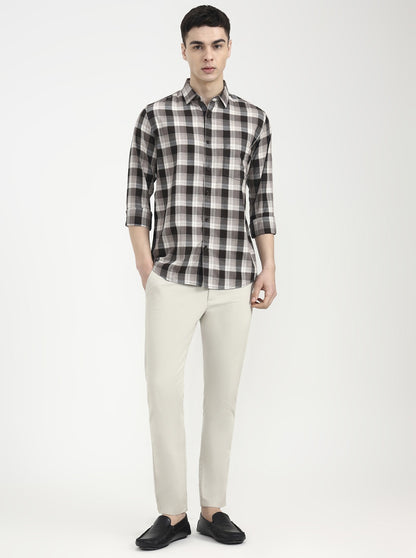 Brown Checked Slim Fit Casual Shirt | JadeBlue