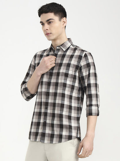 Brown Checked Slim Fit Casual Shirt | JadeBlue