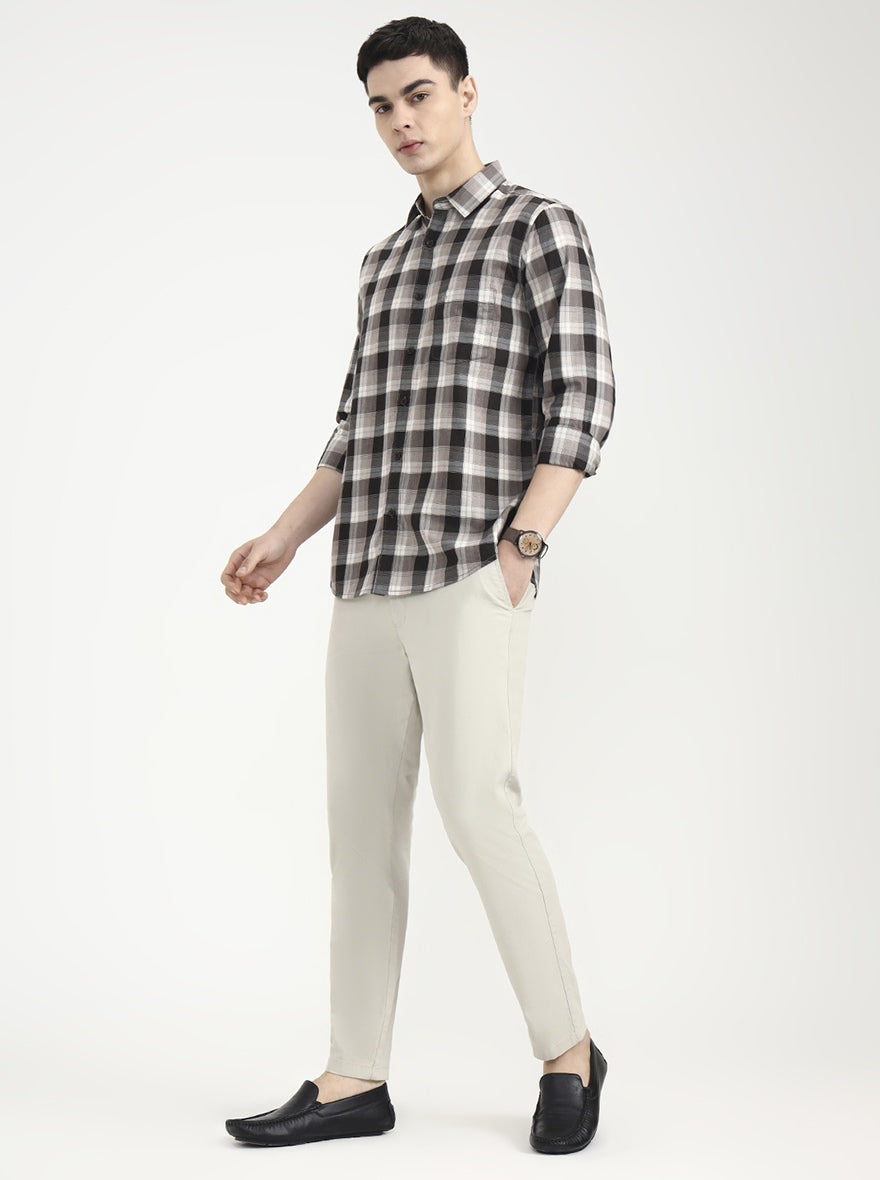 Brown Checked Slim Fit Casual Shirt | JadeBlue