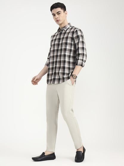 Brown Checked Slim Fit Casual Shirt | JadeBlue