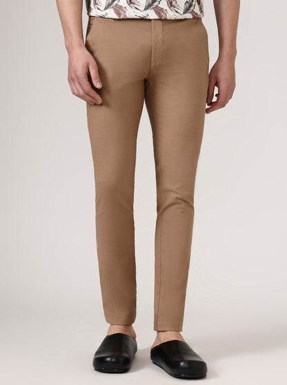 Brown Checked Super Slim Fit Casual Trouser | Greenfibre