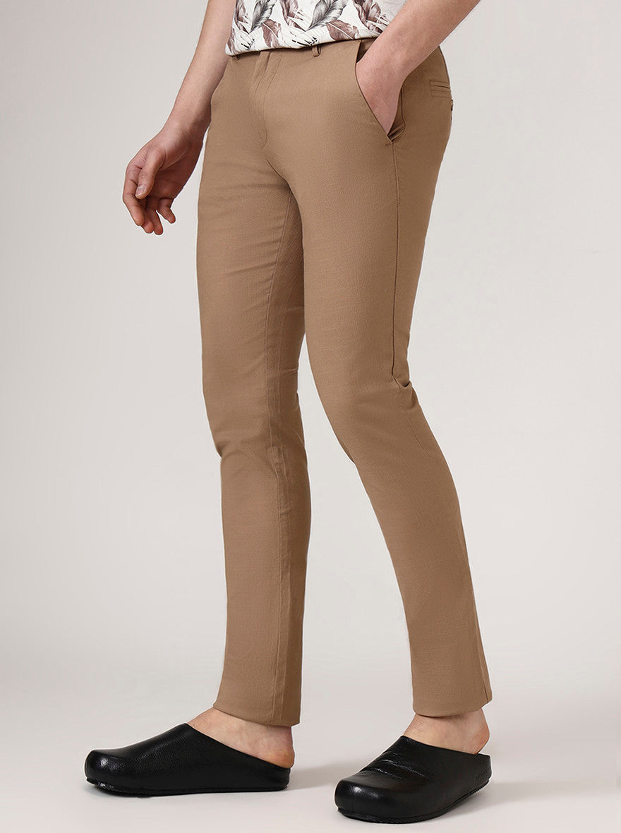 Brown Checked Super Slim Fit Casual Trouser | Greenfibre