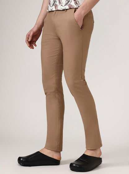 Brown Checked Super Slim Fit Casual Trouser | Greenfibre