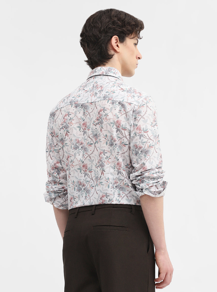 White & Green Printed Slim Fit Casual Shirt | Greenfibre