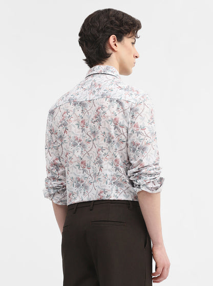 White & Green Printed Slim Fit Casual Shirt | Greenfibre
