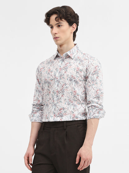 White & Green Printed Slim Fit Casual Shirt | Greenfibre