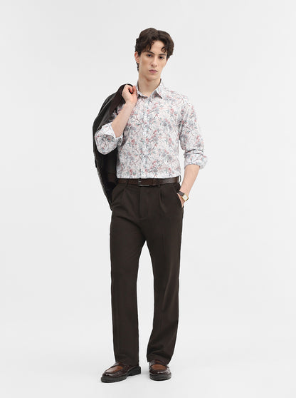 White & Green Printed Slim Fit Casual Shirt | Greenfibre
