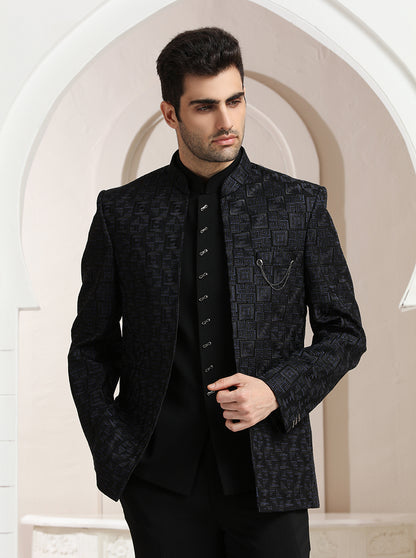 Black & Blue Embroidered Jodhpuri Suit | JadeBlue