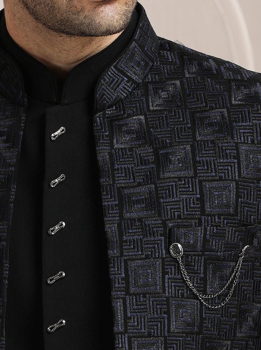Black & Blue Embroidered Jodhpuri Suit | JadeBlue