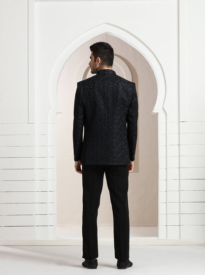 Black & Blue Embroidered Jodhpuri Suit | JadeBlue