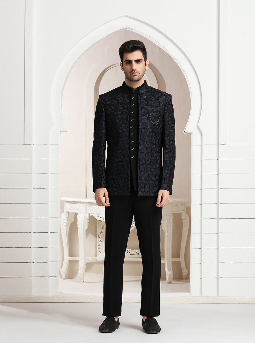 Black & Blue Embroidered Jodhpuri Suit | JadeBlue