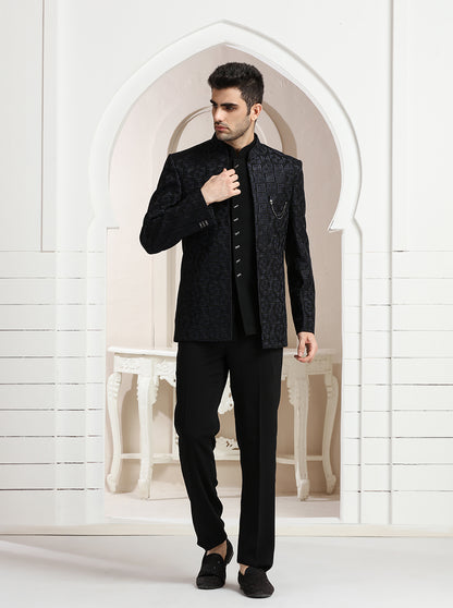 Black & Blue Embroidered Jodhpuri Suit | JadeBlue