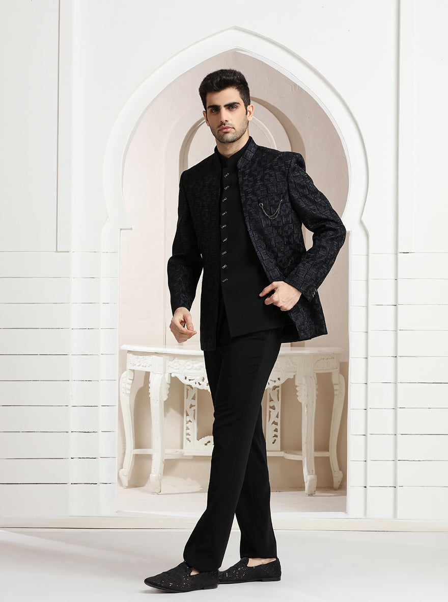 Black & Blue Embroidered Jodhpuri Suit | JadeBlue