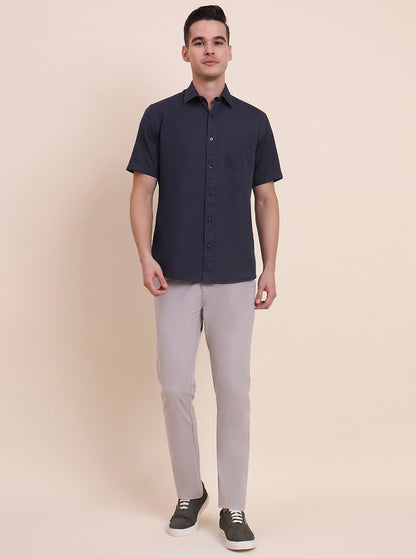 Charcoal Blue Solid Smart Fit Semi Casual Shirt | Greenfibre