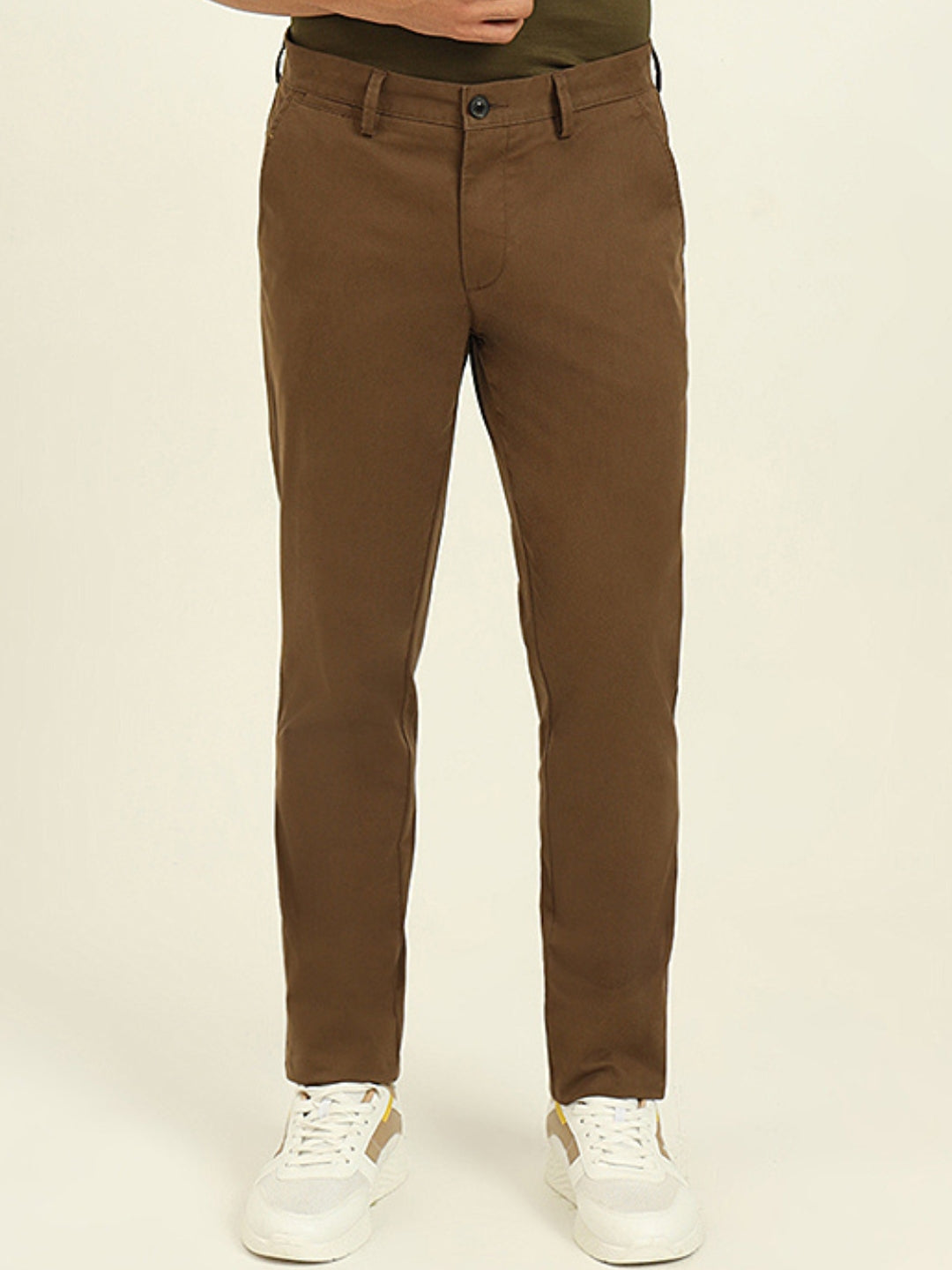 Brown Solid Uno Fit Casual Trouser | JadeBlue