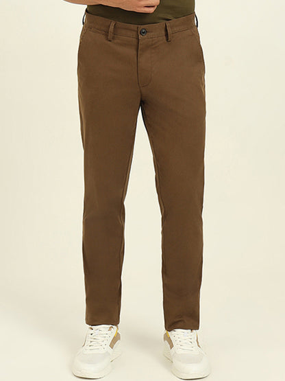 Brown Solid Uno Fit Casual Trouser | JadeBlue