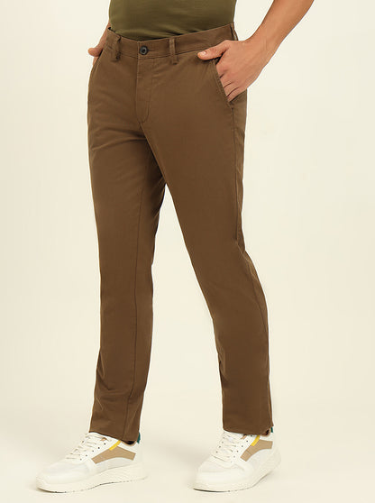 Brown Solid Uno Fit Casual Trouser | JadeBlue