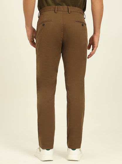 Brown Solid Uno Fit Casual Trouser | JadeBlue
