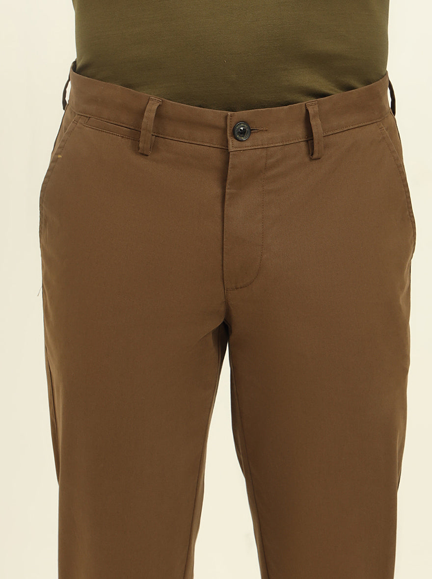 Brown Solid Uno Fit Casual Trouser | JadeBlue