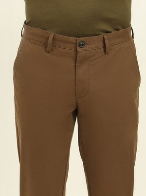 Brown Solid Uno Fit Casual Trouser | JadeBlue