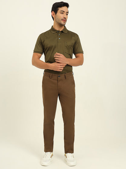 Brown Solid Uno Fit Casual Trouser | JadeBlue