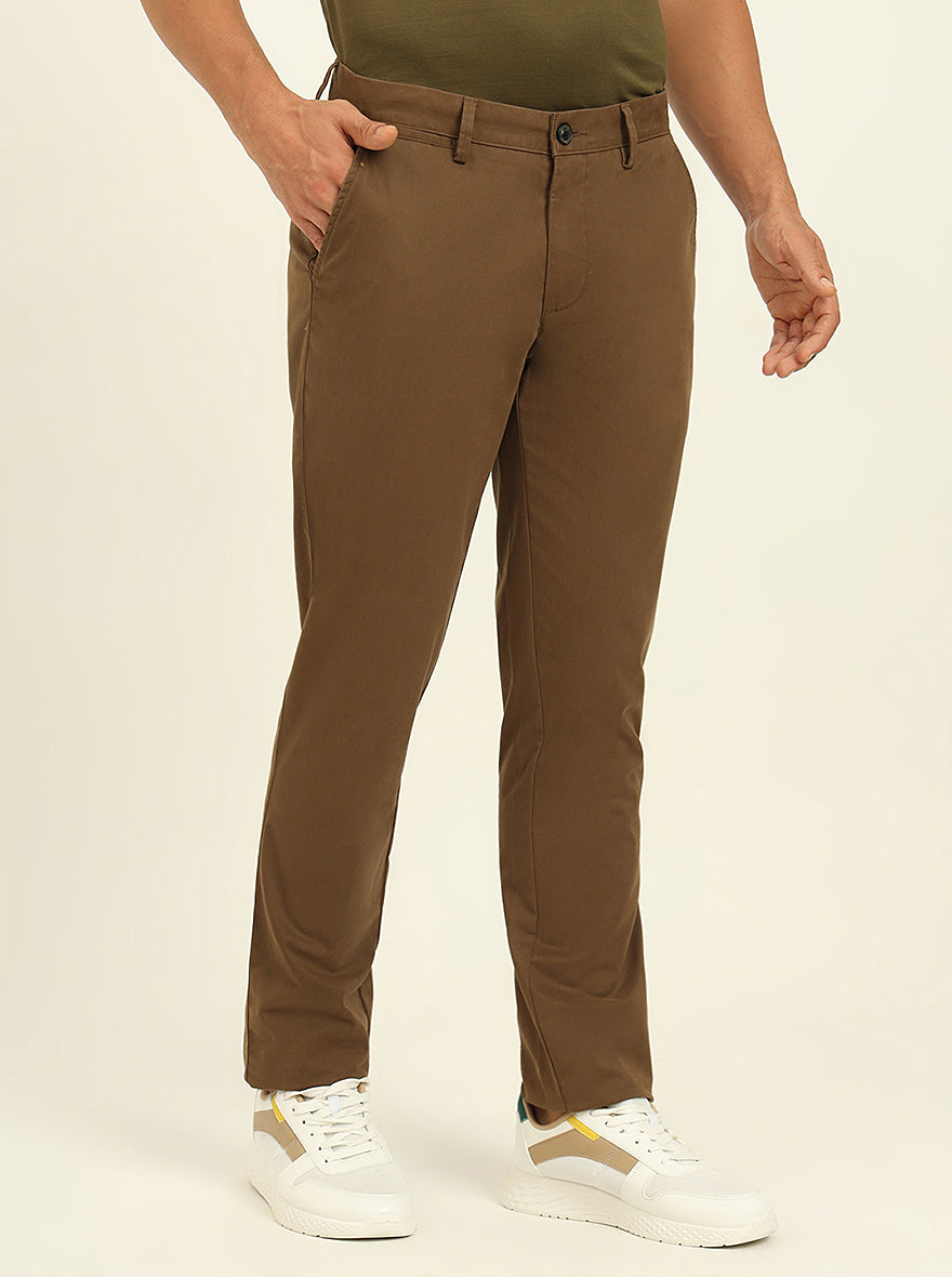 Brown Solid Uno Fit Casual Trouser | JadeBlue