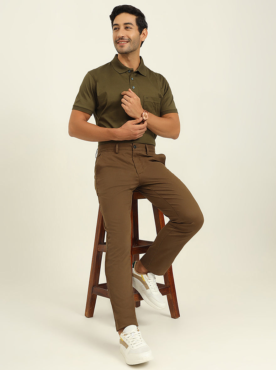 Brown Solid Uno Fit Casual Trouser | JadeBlue