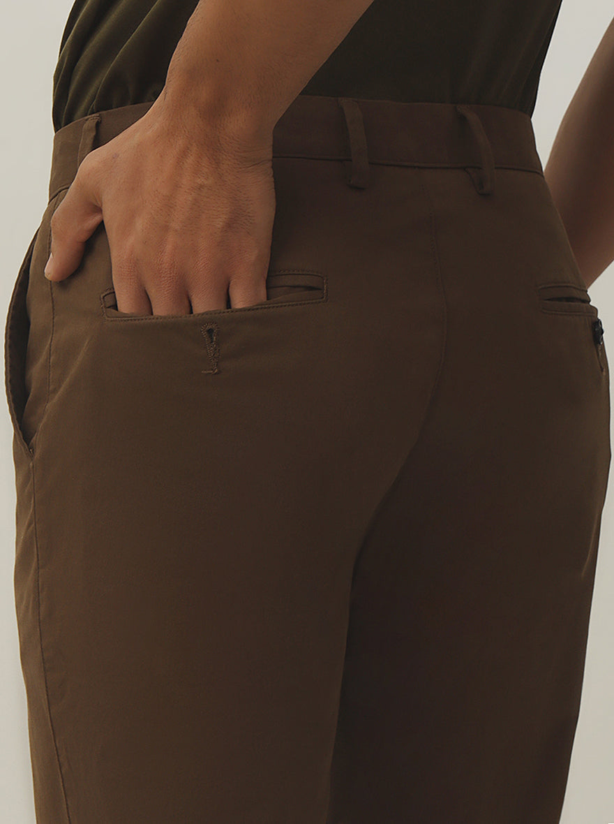 Brown Solid Uno Fit Casual Trouser | JadeBlue