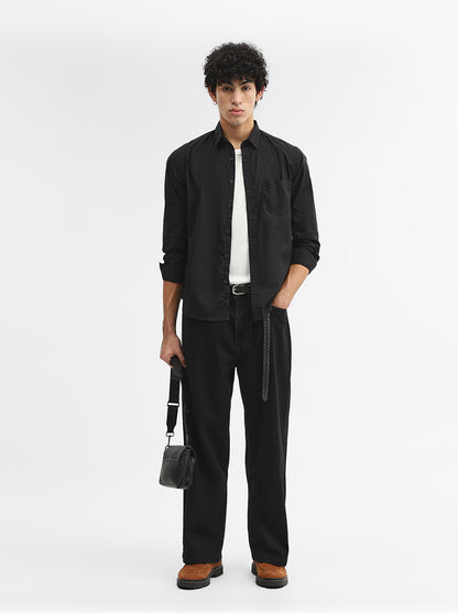 Black Solid Slim Fit Casual Shirt | Greenfibre