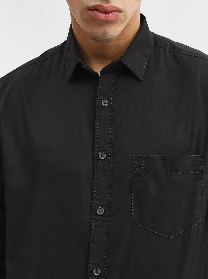 Black Solid Slim Fit Casual Shirt | Greenfibre