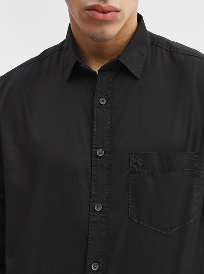 Black Solid Slim Fit Casual Shirt | Greenfibre