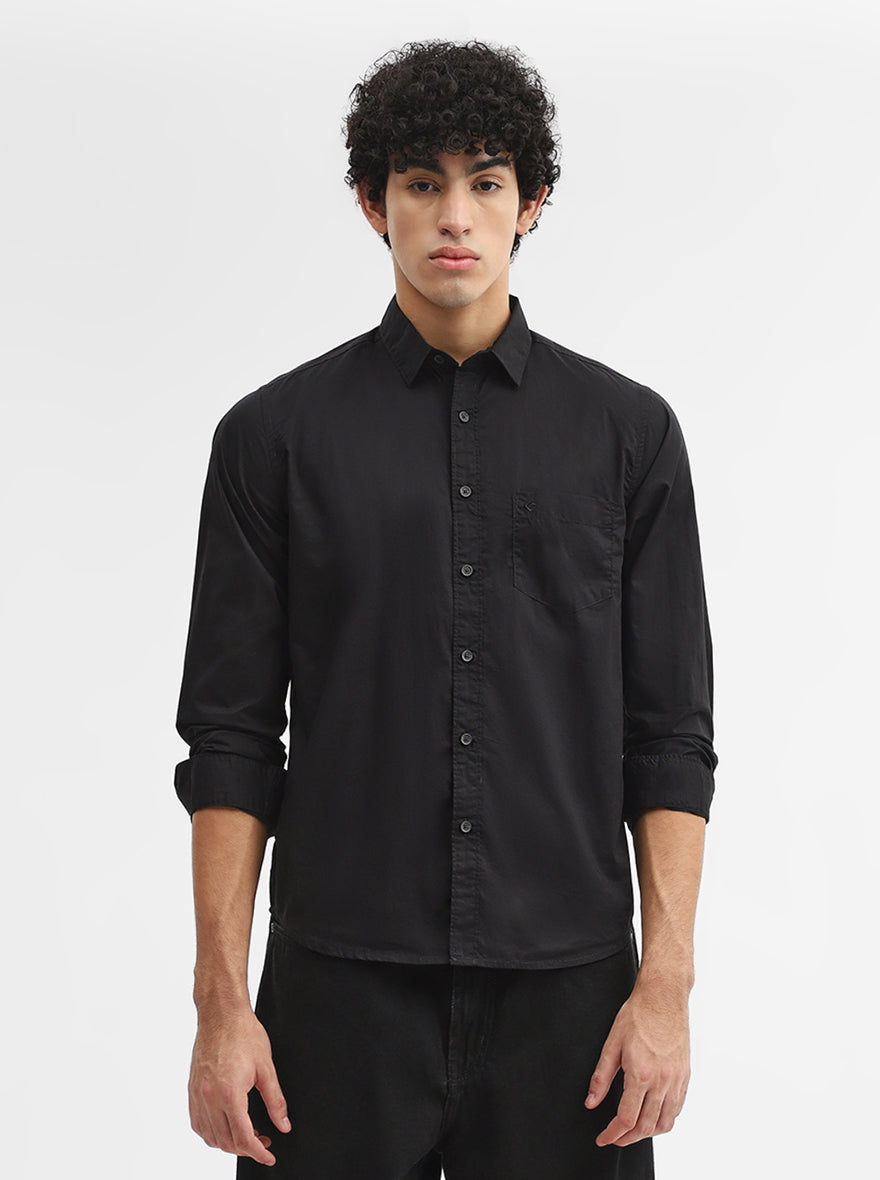 Black Solid Slim Fit Casual Shirt | Greenfibre