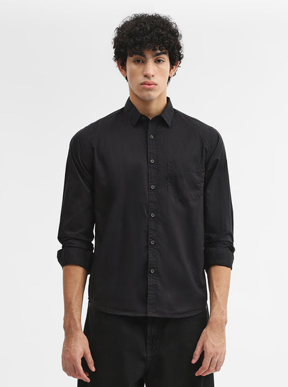 Black Solid Slim Fit Casual Shirt | Greenfibre
