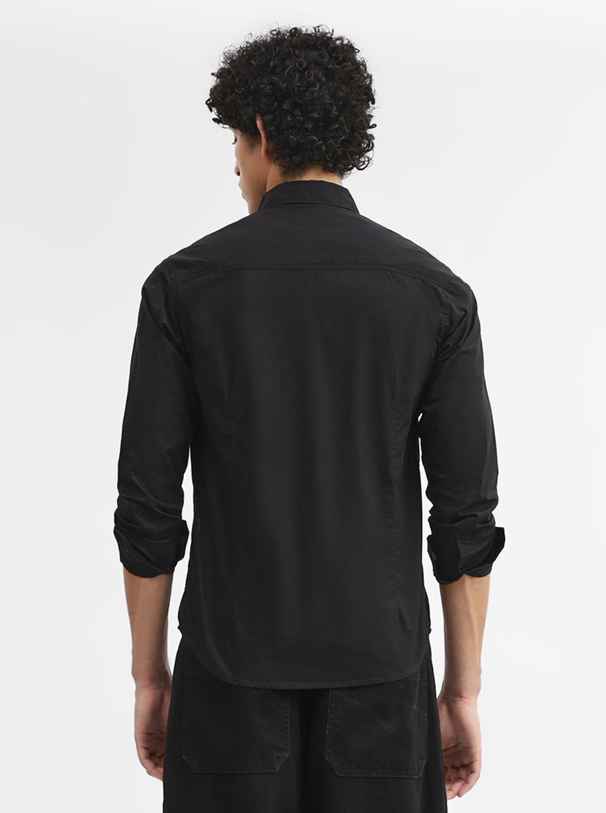 Black Solid Slim Fit Casual Shirt | Greenfibre