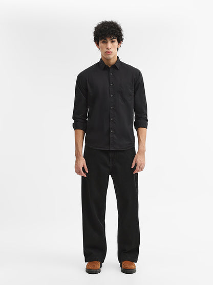 Black Solid Slim Fit Casual Shirt | Greenfibre