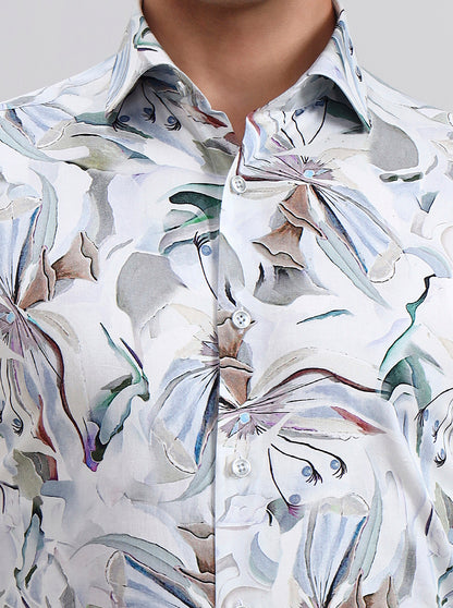 White & Blue Printed Regular Fit Formal Shirt | JadeBlue
