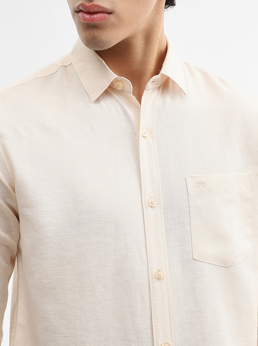 Cream Solid Slim Fit Casual Shirt | JadeBlue
