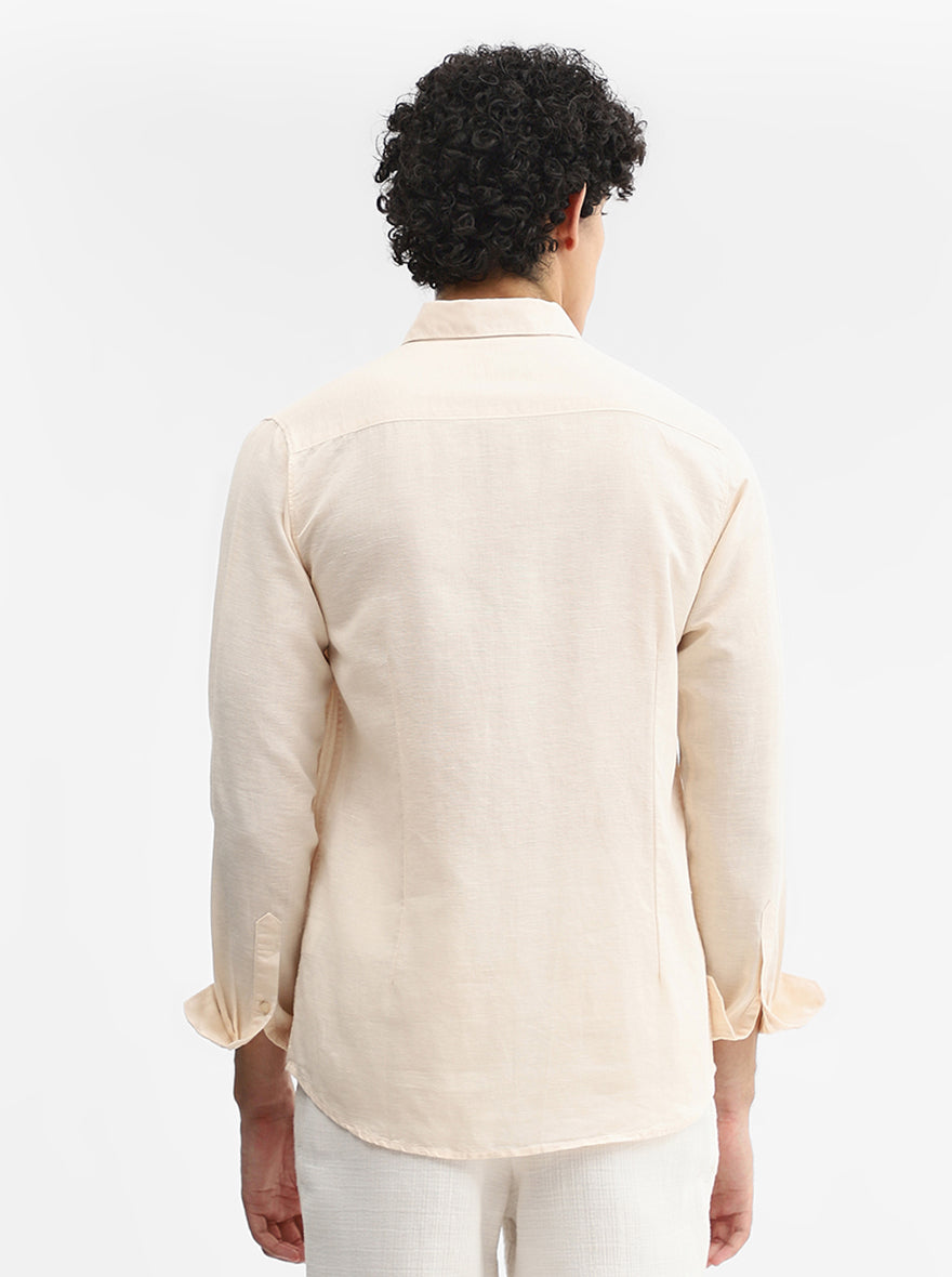 Cream Solid Slim Fit Casual Shirt | JadeBlue