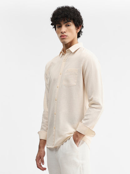 Cream Solid Slim Fit Casual Shirt | JadeBlue