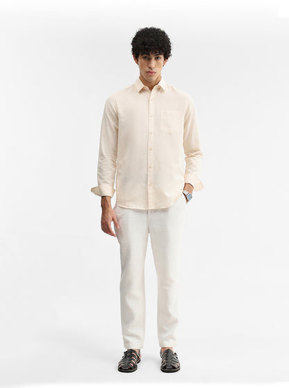 Cream Solid Slim Fit Casual Shirt | JadeBlue