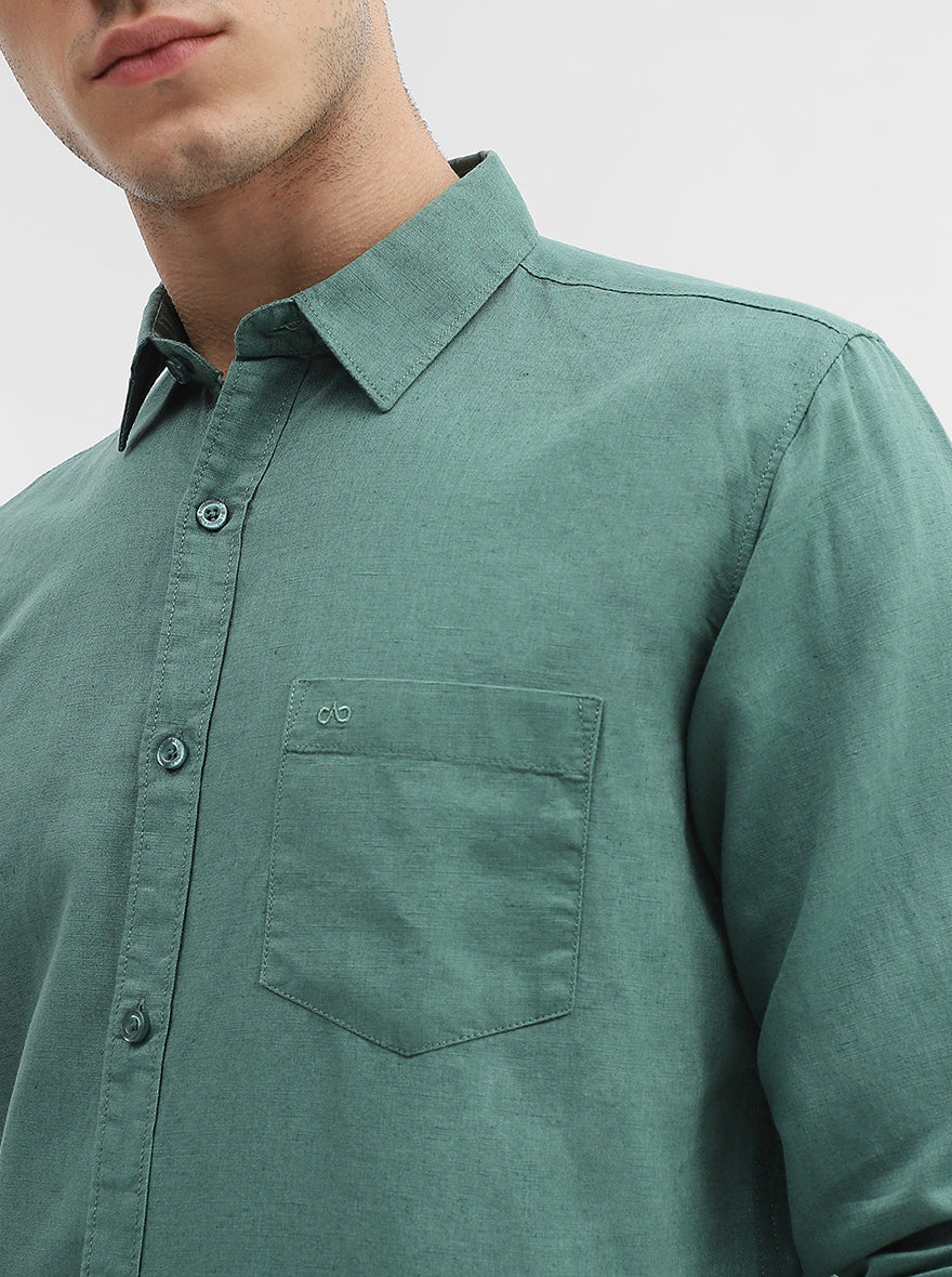 Green Solid Slim Fit Casual Shirt | JadeBlue