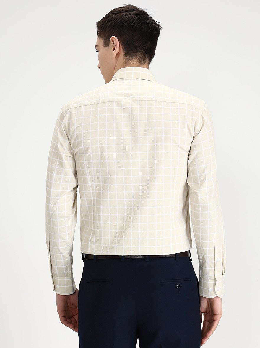 Cream & White Checked Regular Fit Formal Shirt | Metal