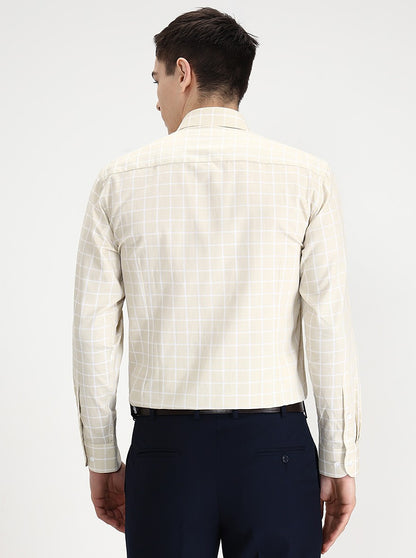 Cream & White Checked Regular Fit Formal Shirt | Metal