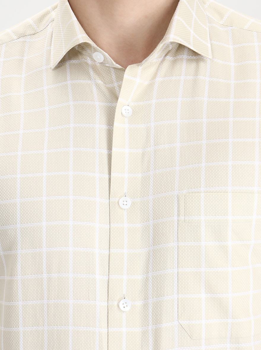 Cream & White Checked Regular Fit Formal Shirt | Metal